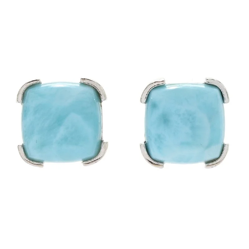 Sterling Silver 10mm Larimar Stud Earrings