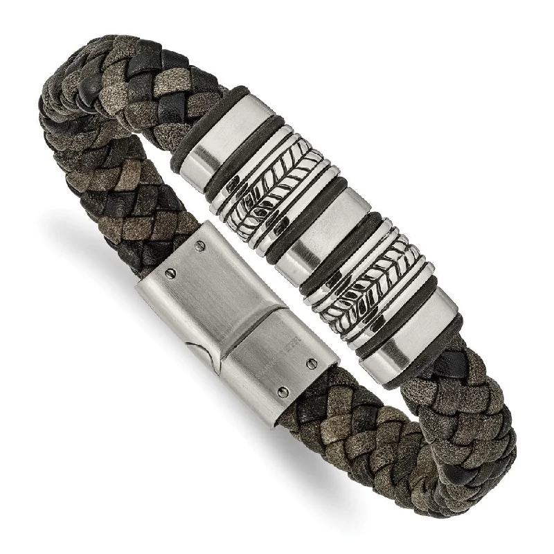 Men's Stainless Steel & Multicolor Leather Bead Bracelet, 8.25 Inch