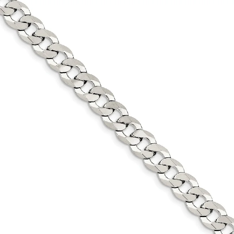 8.5mm Sterling Silver Solid Flat Curb Chain Bracelet