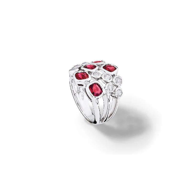 Cirkel Ring 18ct White Gold - Red Spinel & Diamond