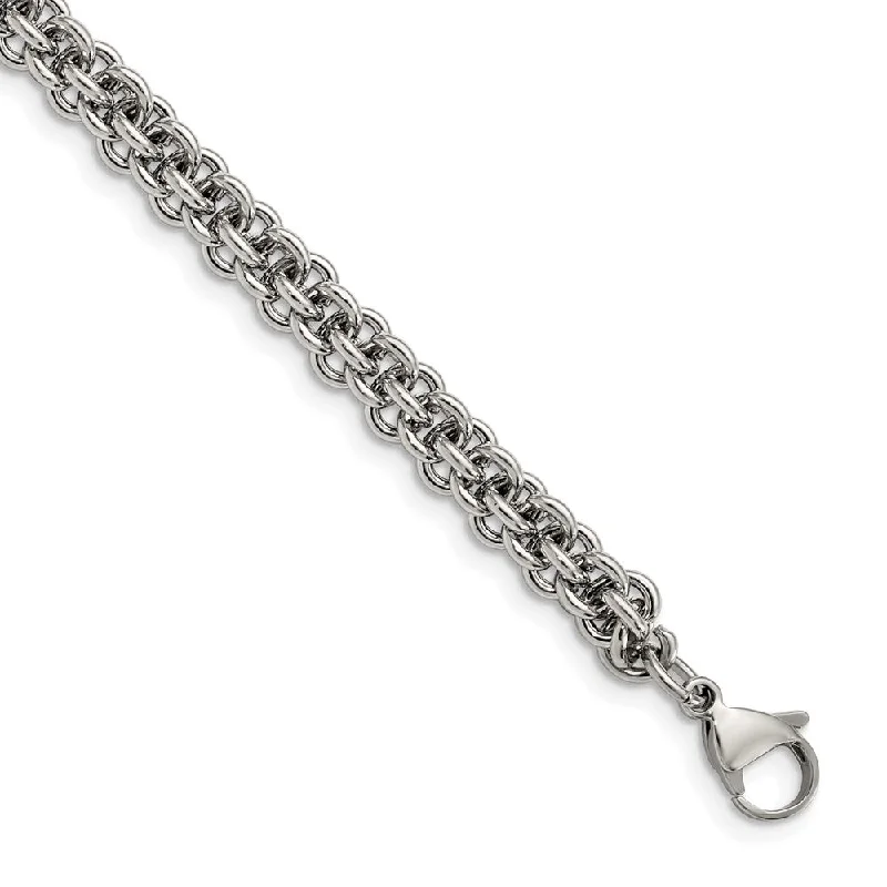 7mm Stainless Steel Fancy Circle Link Chain Bracelet, 9 inch