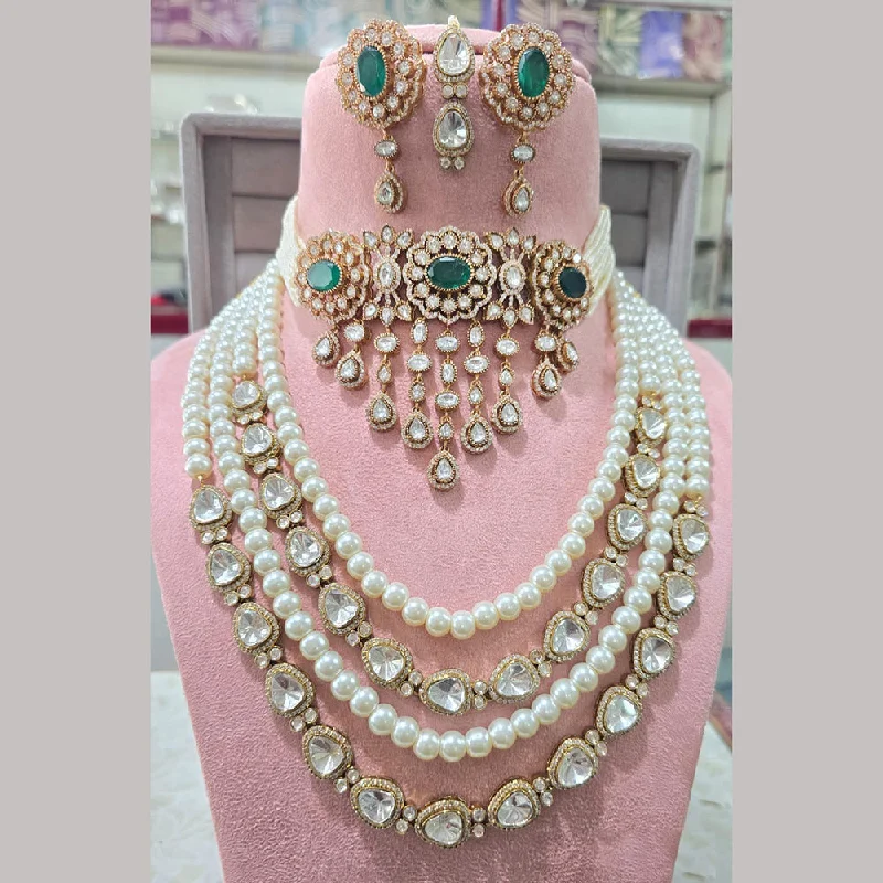 JCM Gold Plated Polki Kundan Stone Double Necklace Set