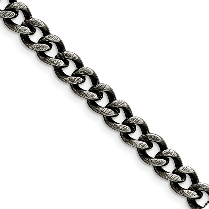 Men's 7.5mm Antiqued Stainless Steel Curb Chain Bracelet