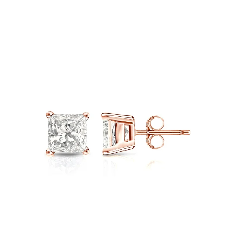 Auriya 14k Gold 1/2ctw Princess-cut Diamond Stud Earrings (I-J, I1-I2)