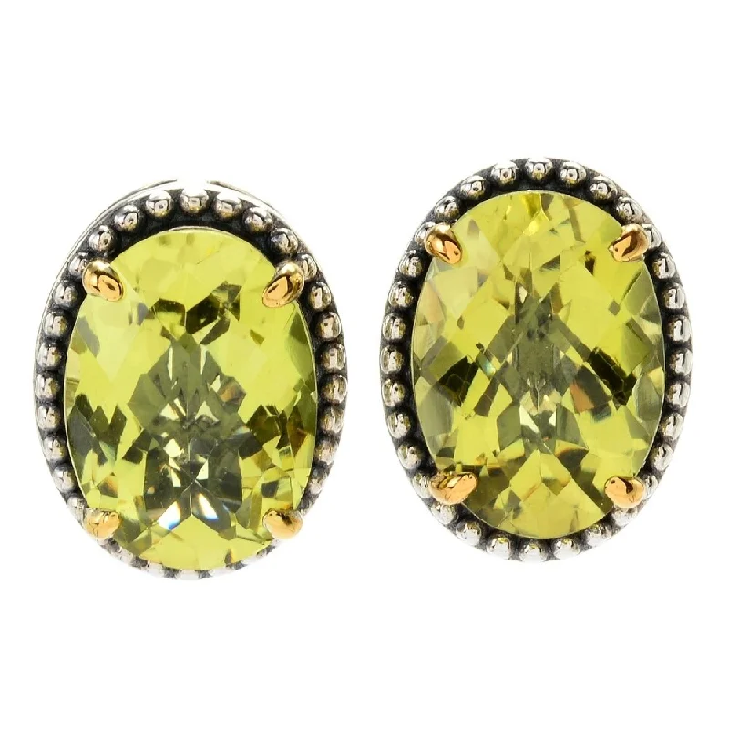 oval Ouro Verde Beaded Halo Stud Earrings w/ Omega Backs