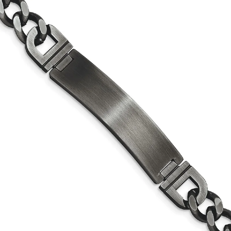 Stainless Steel Brushed & Antiqued Curb Link I.D. Bracelet, 8.75 Inch