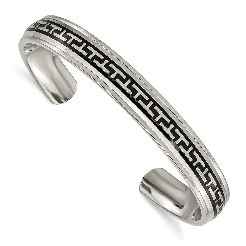 Men's 10mm Titanium Black Rubber Design Cuff Bracelet