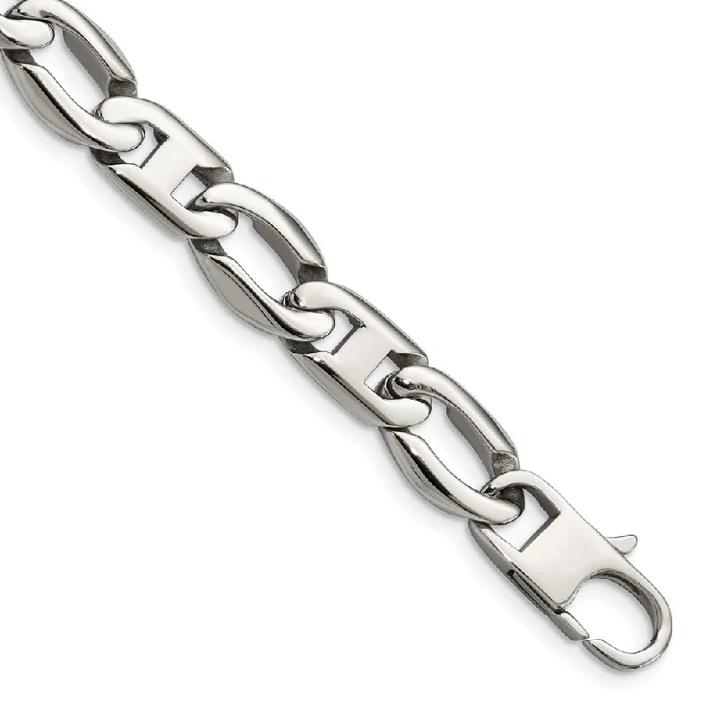 Men's 12mm Stainless Steel Fancy Anchor Chain Bracelet, 8.5 Inch