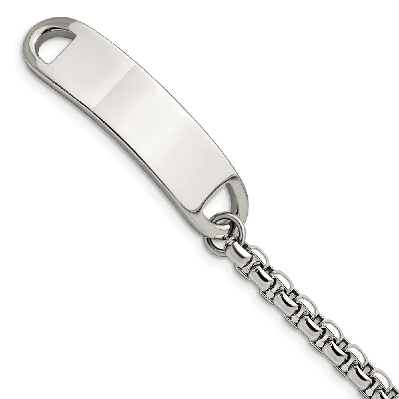 Men's Stainless Steel Rounded Box Link I.D. Bracelet, 8.75 Inch