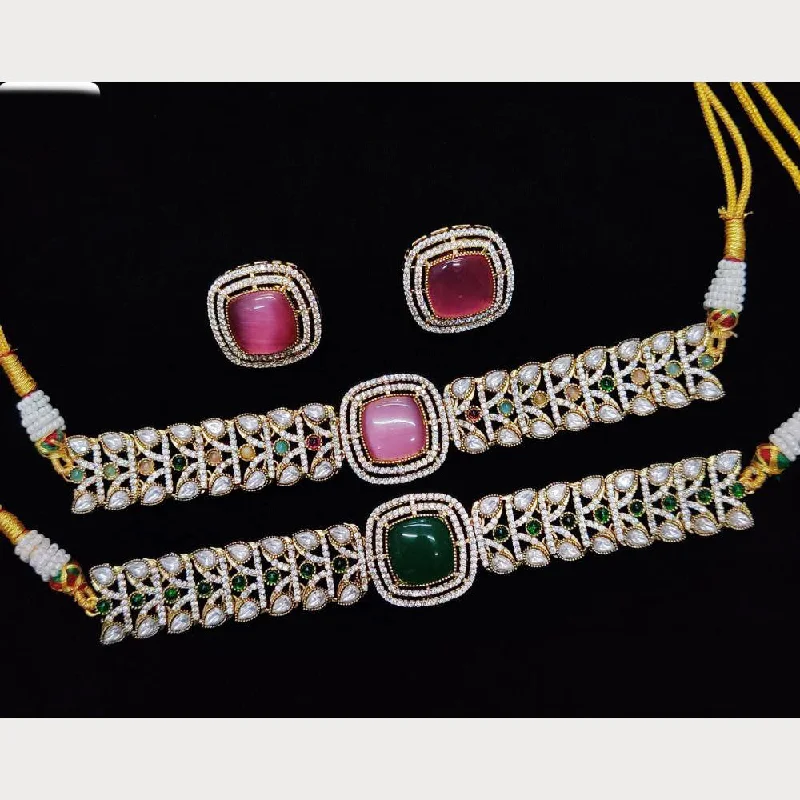 JCM Gold Plated Polki Kundan Choker Necklace Set