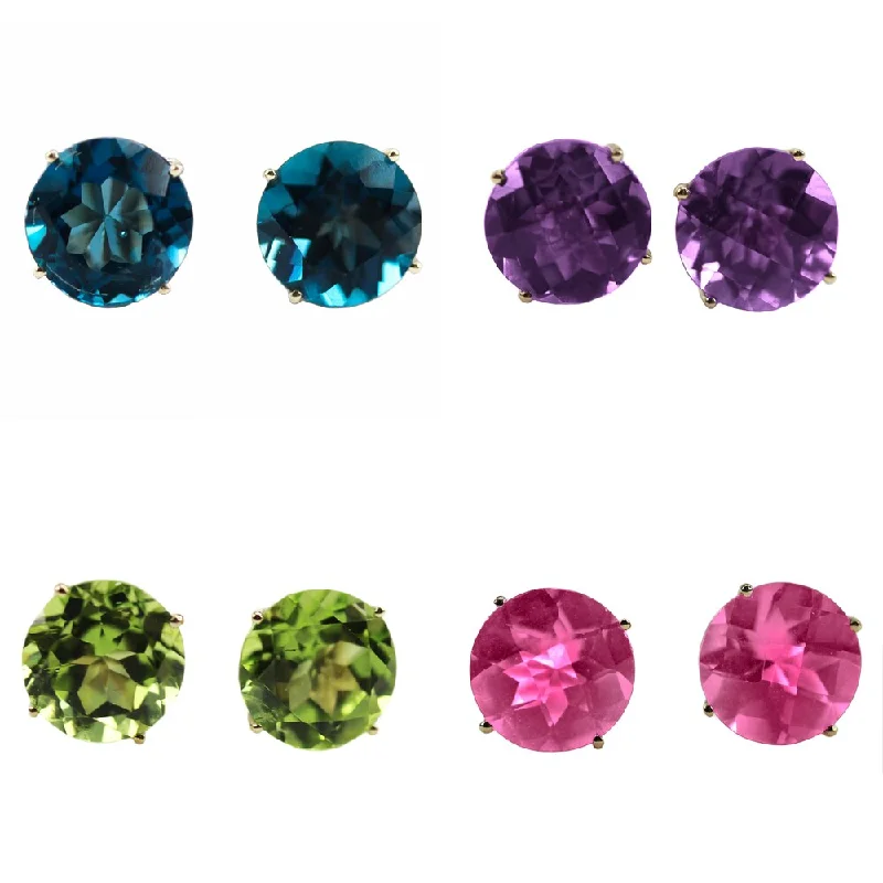 10K Yellow Gold 8mm Round-cut Gemstone Stud Earrings