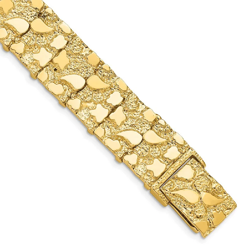 15mm 14k Yellow Gold Nugget Link Bracelet, 7 Inch