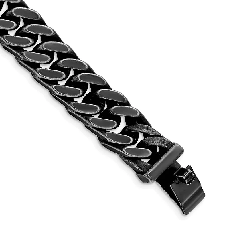 15mm Stainless Steel Antiqued & Brushed Curb Chain Bracelet, 8.5 Inch