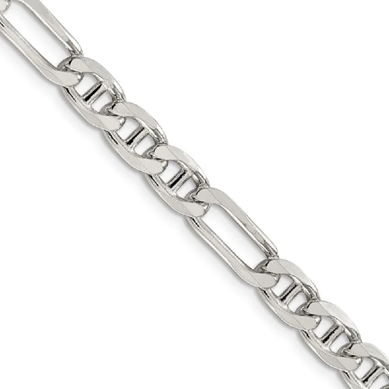 Mens 6.5mm Sterling Silver Solid Figaro Anchor Chain Bracelet