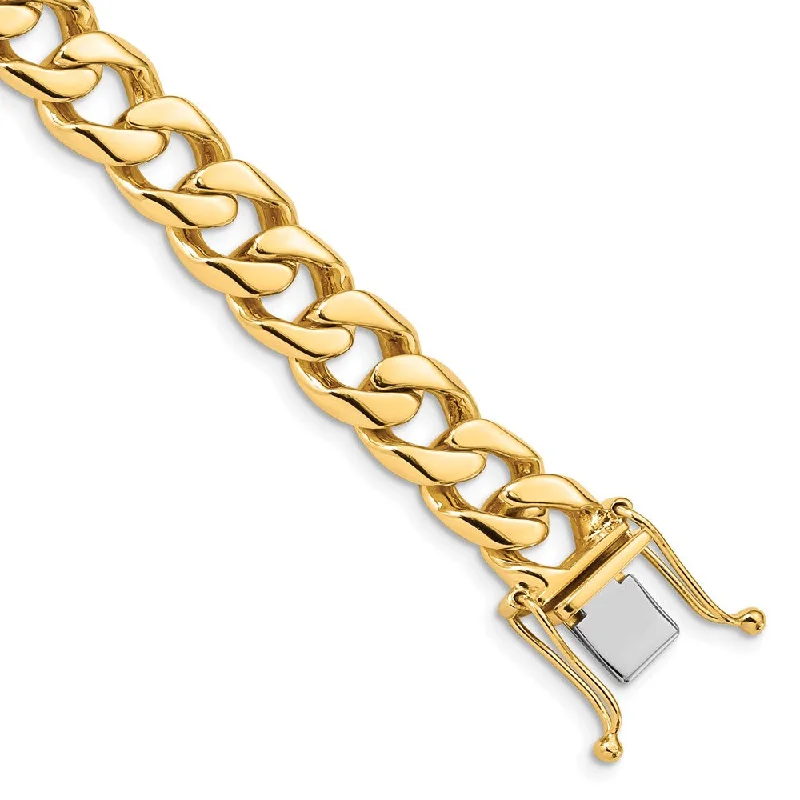 Men's 14k Yellow Gold, 9.8mm Flat Beveled Curb Chain Bracelet - 8 Inch