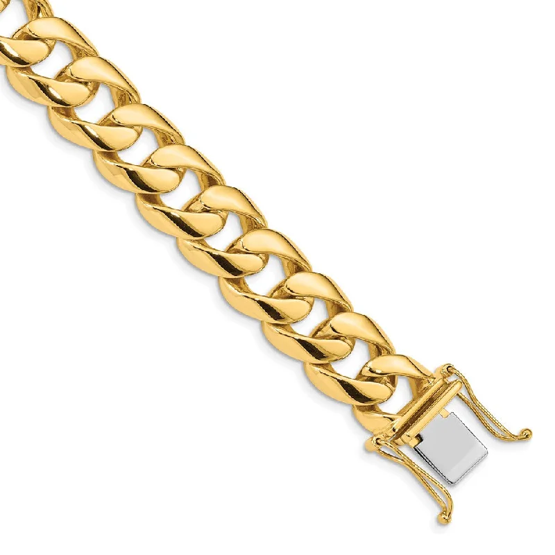 Men's 14k Yellow Gold, 13mm Rounded Curb Chain Bracelet - 8 Inch