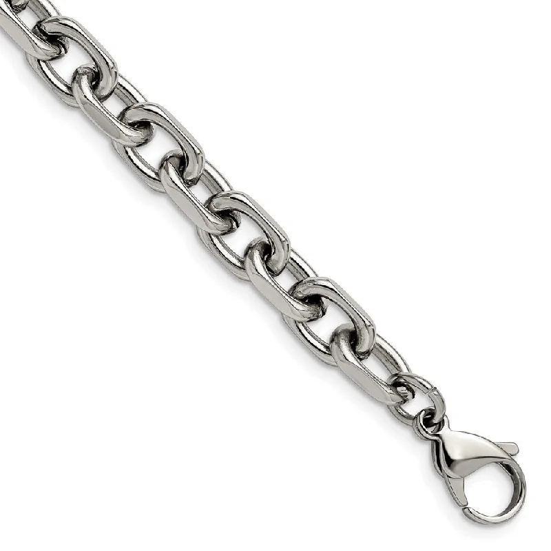 Men's 8.5mm Stainless Steel Oval Cable Chain Bracelet, 8.75 Inch