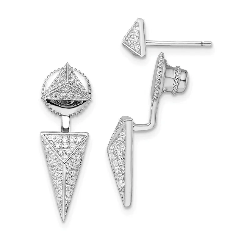 925 Sterling Silver Rhodium-Plated CZ Convertible Back Earrings