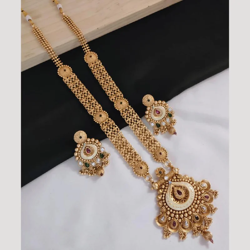 Manisha Jewellery Gold Plated Pota Stone And Beads Meenakari Long Necklace Set