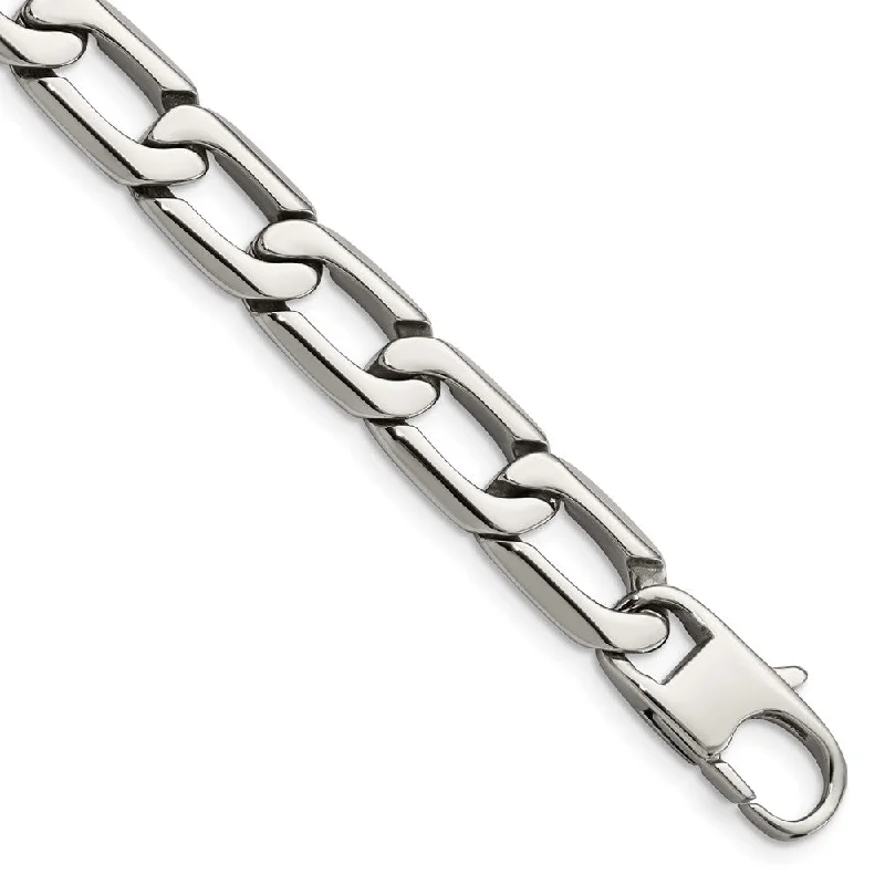 Men's 11mm Stainless Steel Open Oval Curb Chain Bracelet, 8.5 Inch