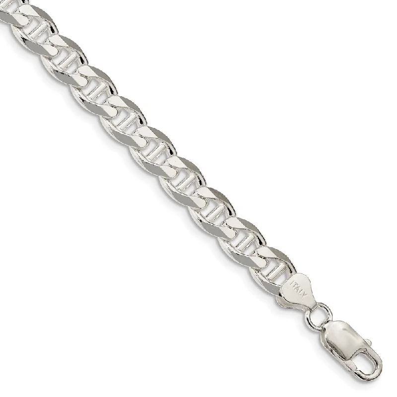 Mens 8.25mm Sterling Silver Solid Flat Cuban Anchor Chain Bracelet