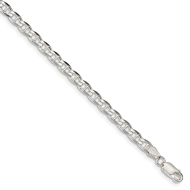 5.7mm Sterling Silver Solid Flat Cuban Anchor Chain Bracelet