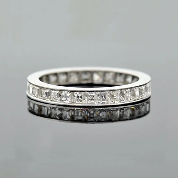 Art Deco Platinum Square Fancy Cut Diamond Eternity Band 2.25ctw