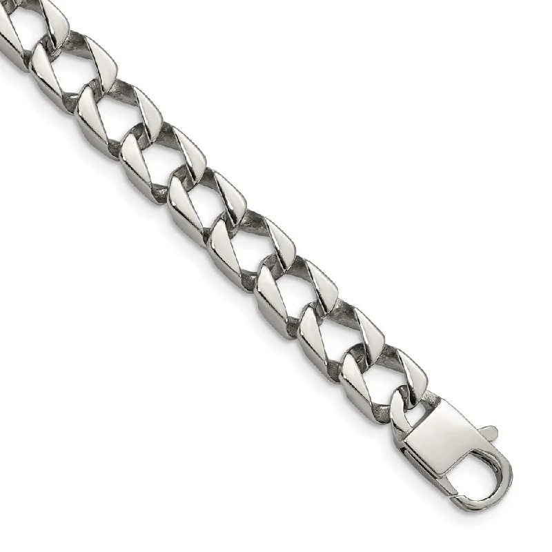 Mens 8mm Polished Stainless Steel Square Curb Chain Bracelet, 8.5 Inch