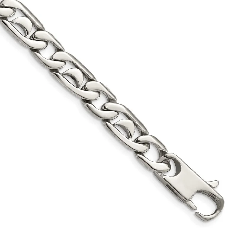 Men's 9mm Stainless Steel Fancy Curb Chain Bracelet, 8.5 Inch