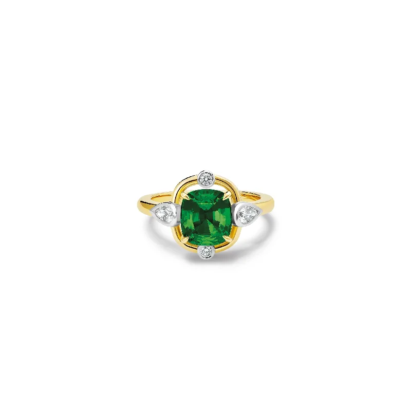 Compass Ring 18ct Yellow Gold - Green Tourmaline & Diamond