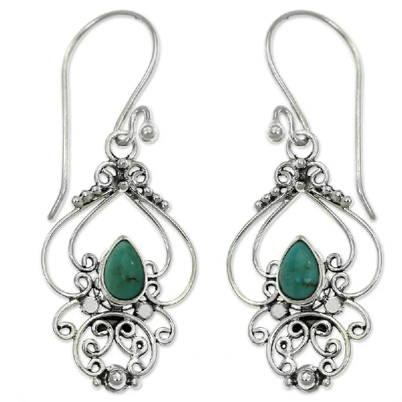 NOVICA Handmade Sterling Silver 'urquoise Arabesque Earrings (Indonesia) - 1.5*0.6