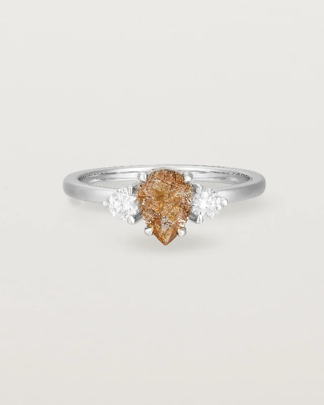 Una Pear Trio Ring | Rutilated Quartz & Diamonds