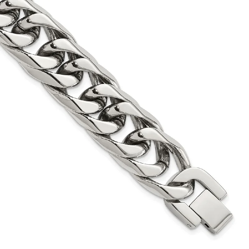 Men's 16mm Stainless Steel Rambo Double Curb Chain Bracelet, 8.25 Inch