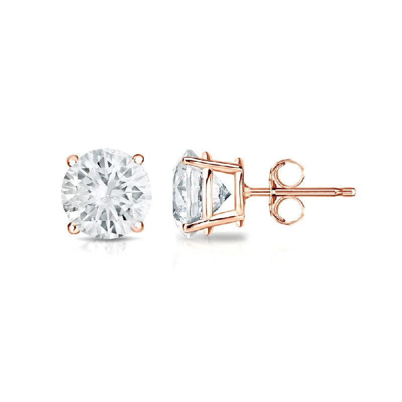 14k Gold Round 3/4ct TW Clarity Enhanced Diamond Stud Earrings (H-I, SI1-SI2) - White H-I