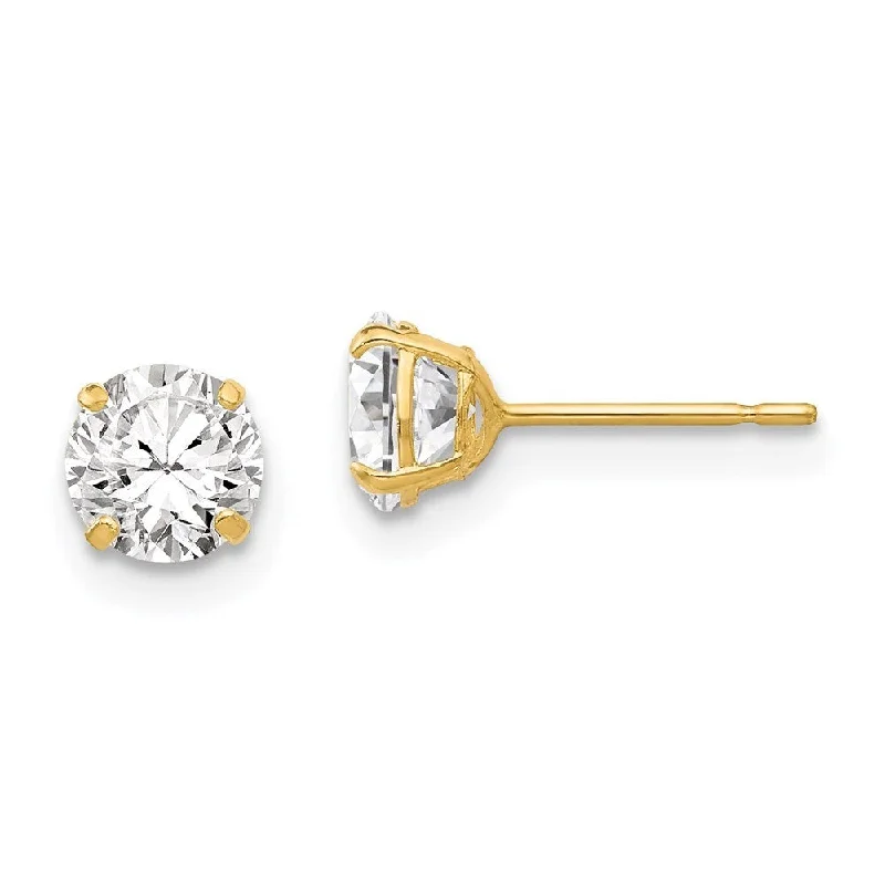 14k Yellow Gold Round CZ Stud Earrings (L-5 mm, W-5 mm)