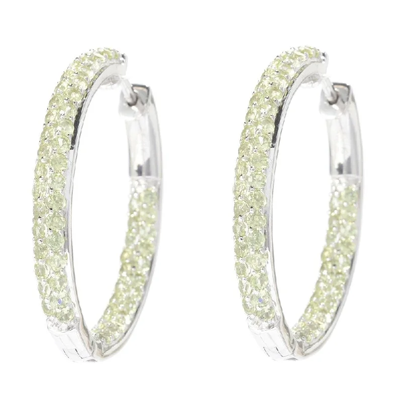 Sterling Silver 1.25" Peridot Inside-out Hoop Earrings