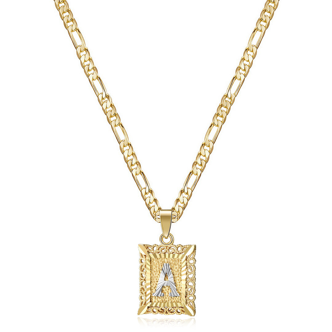 14K Gold Plated Initial Letter Pendant Square Necklace for Men Women with Two Color