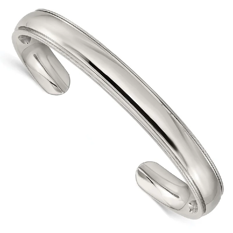 Men's Stainless Steel 9mm Polished and Grooved Cuff Bracelet