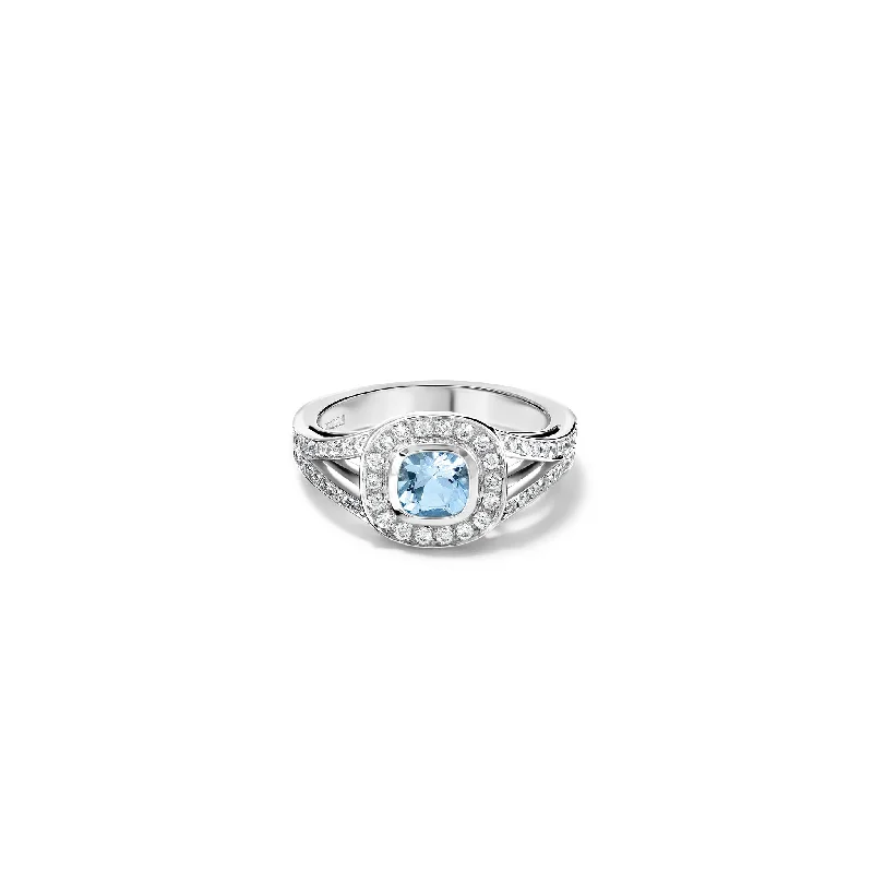 Iola Ring 18ct White Gold - Aquamarine & Diamond