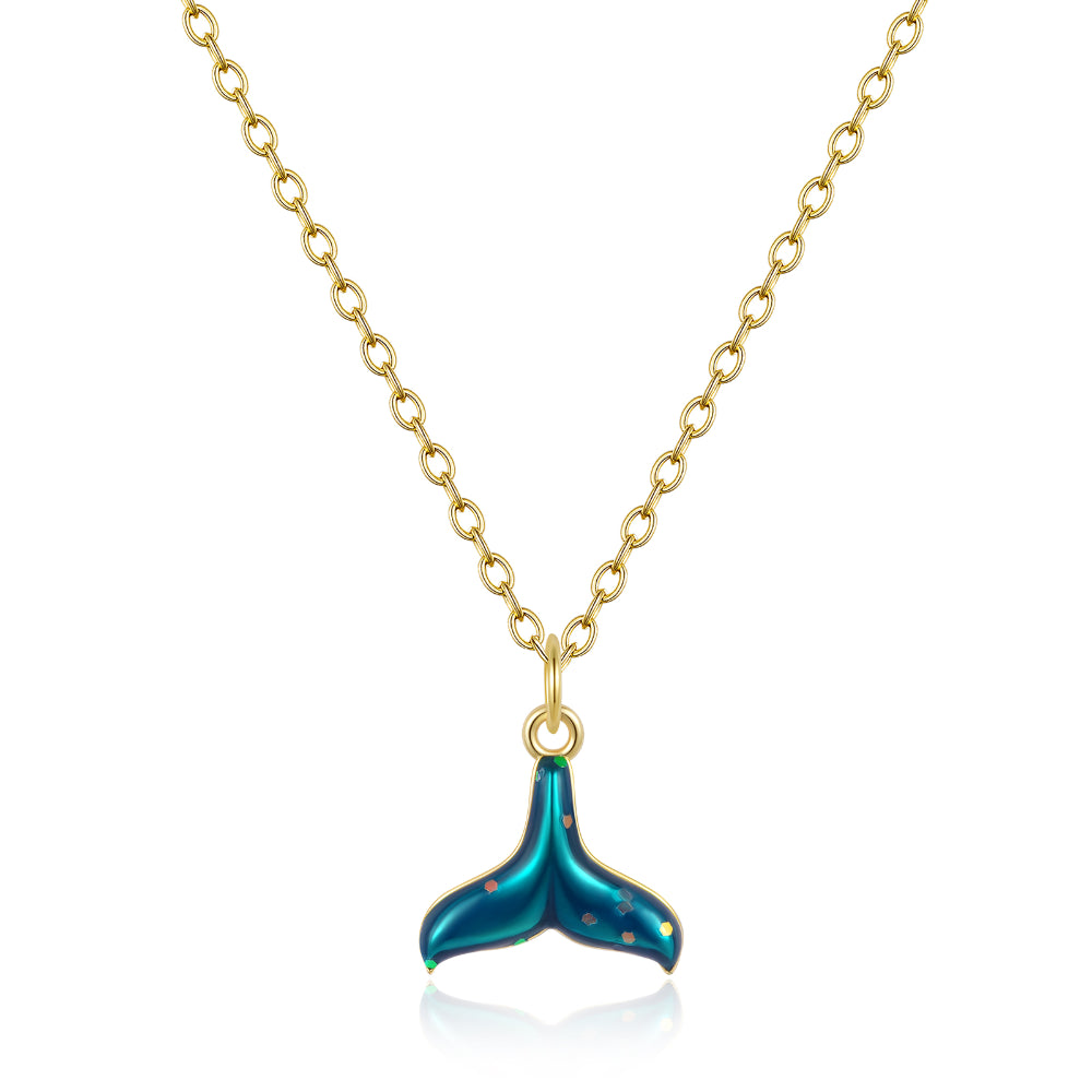 Summer Adjustable Gold Enamel Mermaid Pendant Necklace