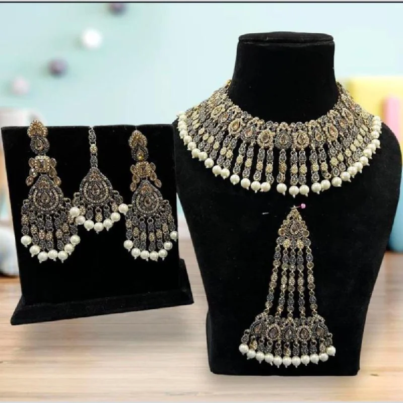 Hira Collections Gold Plated Crystal Stone And Beads Necklace Set