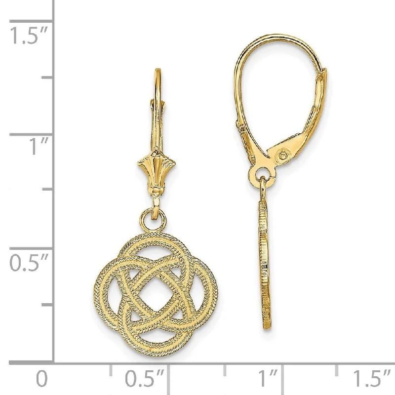 Diamond2Deal 14K Yellow Gold Small Celtic Eternity Knot Circle Earrings with Leverback (L-31.8 mm, W-13.8 mm)