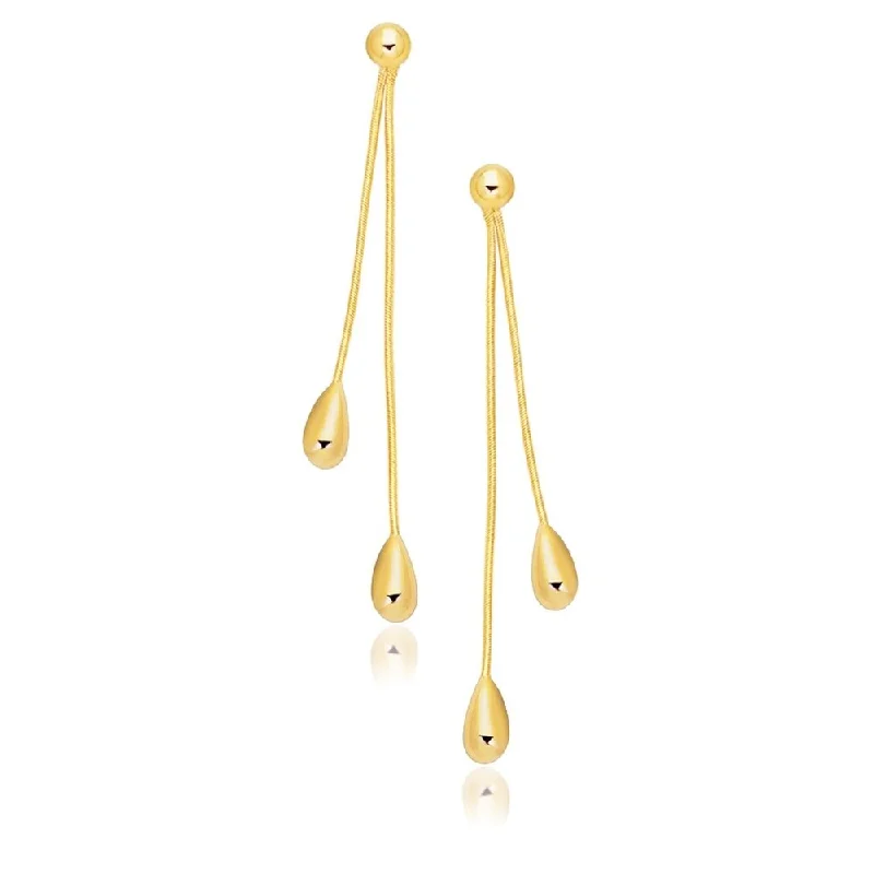 14k Yellow Gold Double Drop Long Earrings