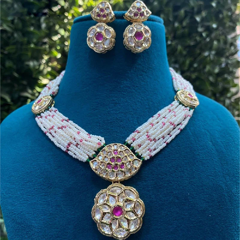 Royal Kundan Jewellery Gold Plated Polki Kundan And Pearls Necklace Set