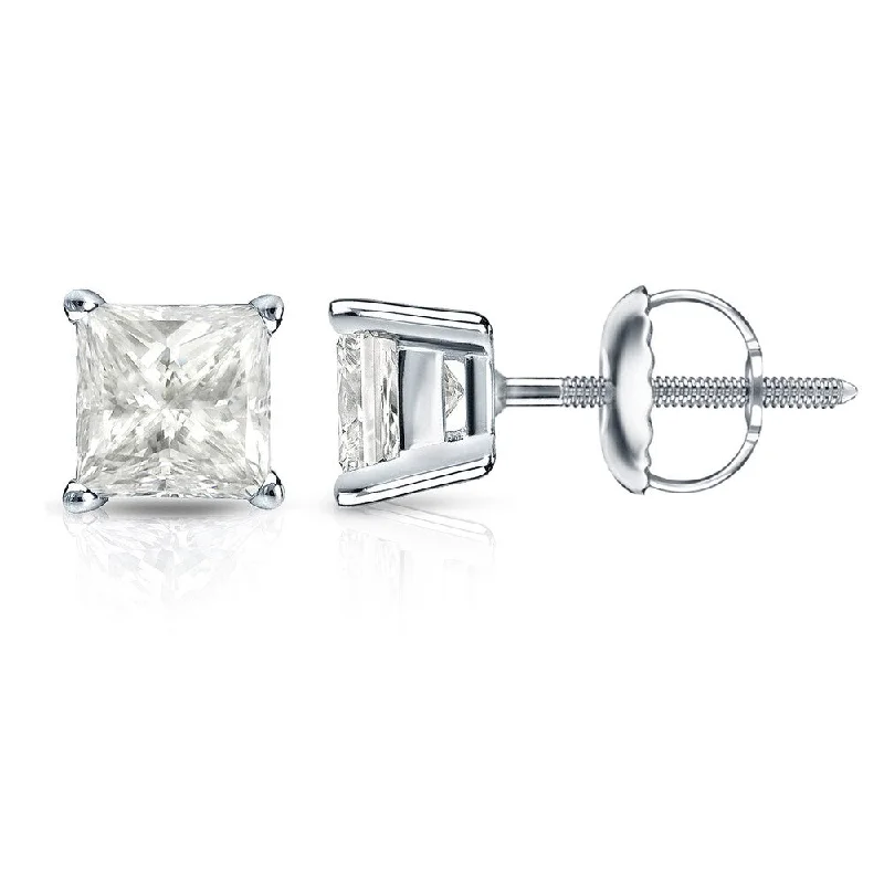 Auriya 14k Gold 1.25ctw Princess-cut Diamond Stud Earrings (I-J, I1-I2)