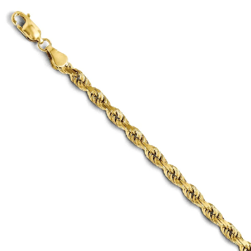 4mm 14k Yellow Gold Solid Diamond Cut Rope Chain Bracelet