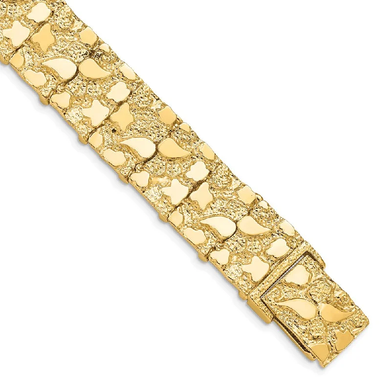 15mm 10k Yellow Gold Nugget Link Bracelet, 7 Inch