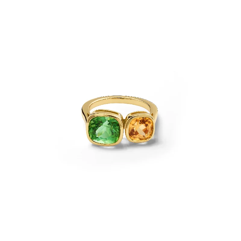 Toi et Moi Ring 18ct Yellow Gold - Mint Tourmaline & Zircon