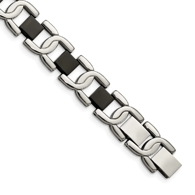 Men's 10mm Stainless Steel and Black Bracelet, 8 Inch