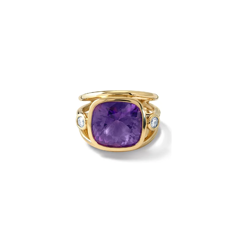 Aeneus Roman Ring 18ct Yellow Gold - Amethyst & Diamond